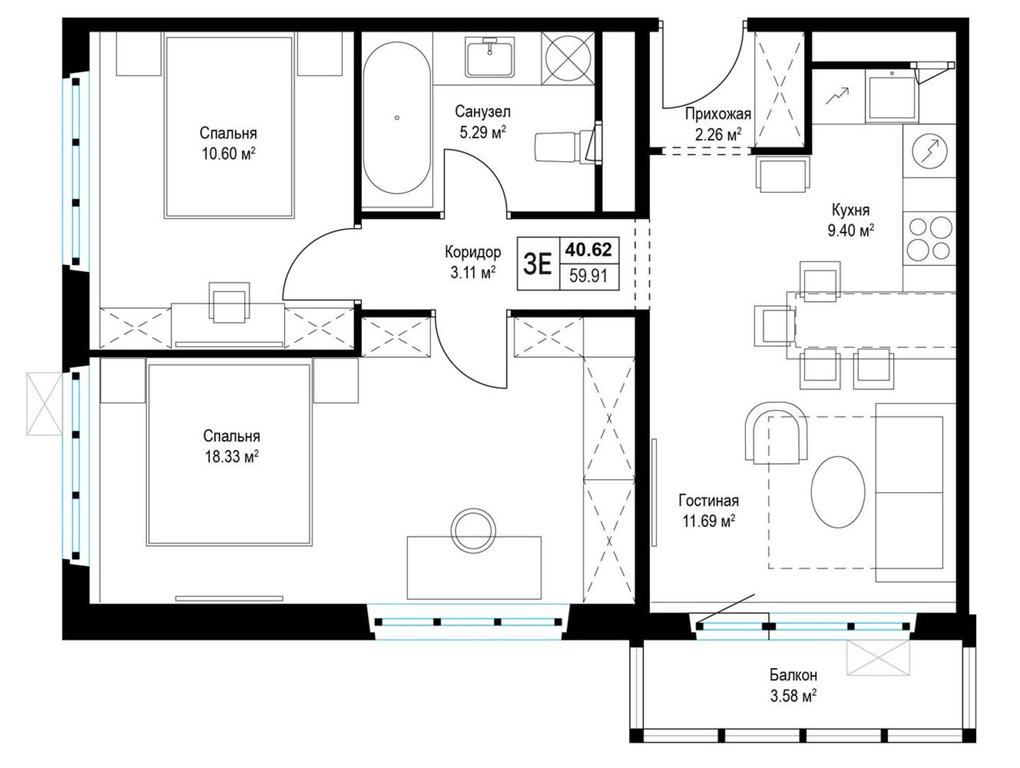 2-BD Apartment Sale, 60平方米 at Eko Vidnoe 2.0, kvartal Tsentralny, 1, Kupelinka Subdistrict, derevnya Sapronovo, Leninskiy City District, Moscow Region, Russia #2 2-BD Apartment Sale, 60平方米 at Eko Vidnoe 2.0, kvartal Tsentralny, 1, Kupelinka Subdistrict, derevnya Sapronovo, Leninskiy City District, Moscow Region, Russia #2
