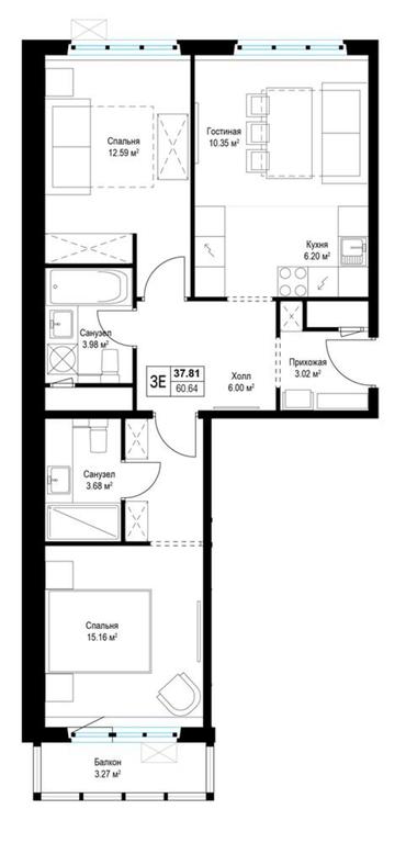 2-BD Apartment Sale, 62.1平方米 at Eko Vidnoe 2.0, kvartal Tsentralny, 1, Kupelinka Subdistrict, derevnya Sapronovo, Leninskiy City District, Moscow Region, Russia #1 2-BD Apartment Sale, 62.1平方米 at Eko Vidnoe 2.0, kvartal Tsentralny, 1, Kupelinka Subdistrict, derevnya Sapronovo, Leninskiy City District, Moscow Region, Russia #1