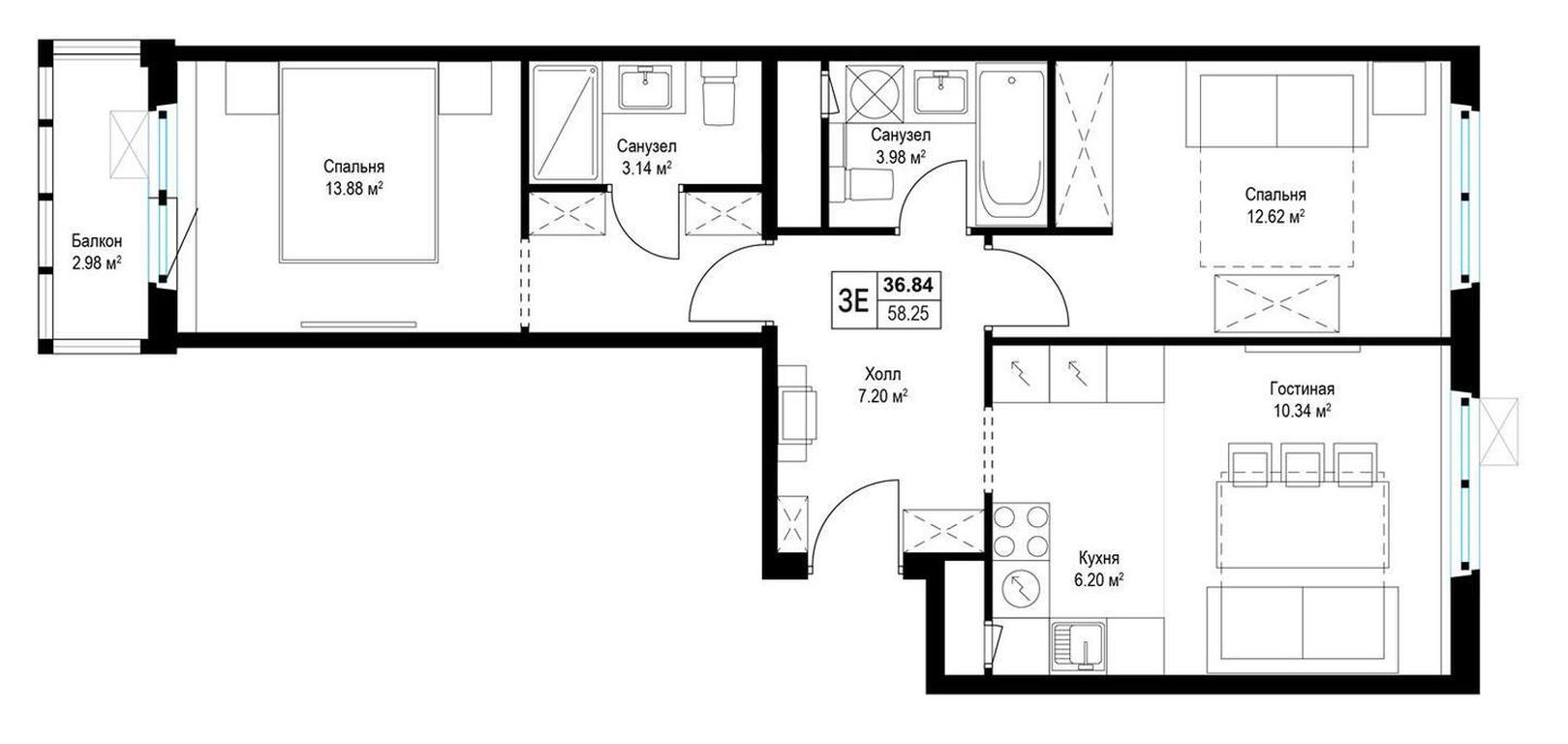2-BD Apartment Sale, 66 sq. m. at Eko Vidnoe 2.0, kvartal Tsentralny, 1, Kupelinka Subdistrict, derevnya Sapronovo, Leninskiy City District, Moscow Region, Russia #1 2-BD Apartment Sale, 66 sq. m. at Eko Vidnoe 2.0, kvartal Tsentralny, 1, Kupelinka Subdistrict, derevnya Sapronovo, Leninskiy City District, Moscow Region, Russia #1