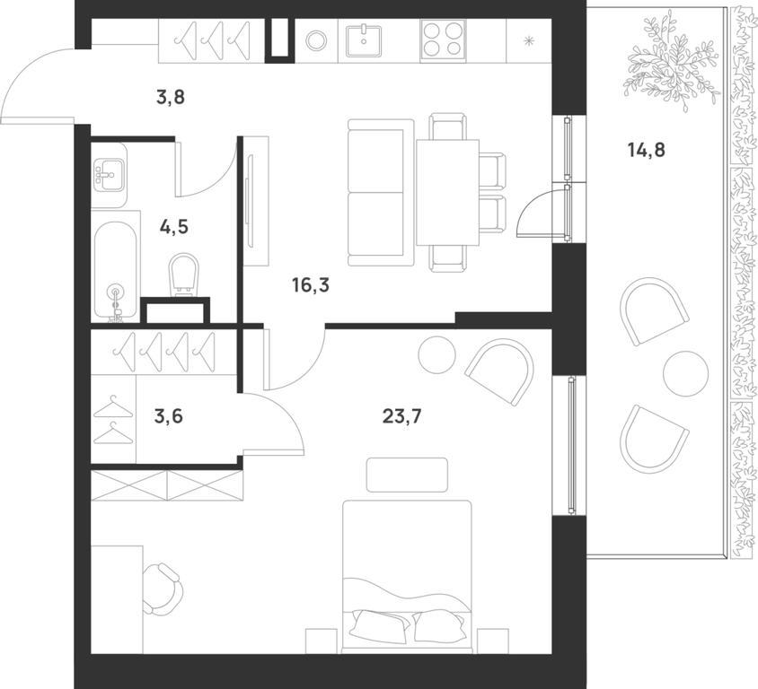 1-BD Apartment Sale, 56.3 sq. m. at Газопровод, Sosenskoye Settlement, Moscow, Russia #1