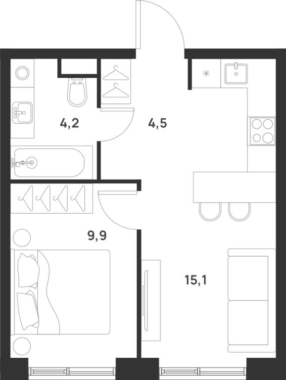1-BD Apartment Sale, 33.7 sq. m. at Газопровод, Sosenskoye Settlement, Moscow, Russia #1