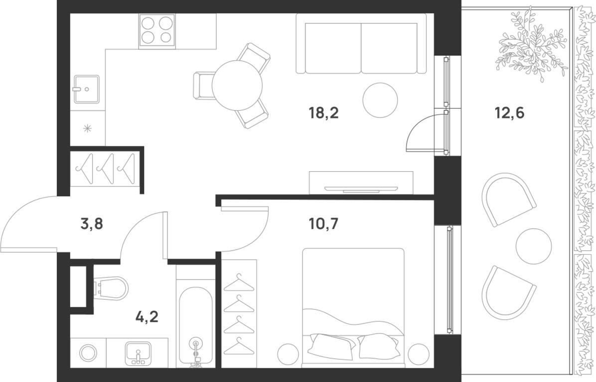1-BD Apartment Sale, 40.7 sq. m. at Газопровод, Sosenskoye Settlement, Moscow, Russia #1