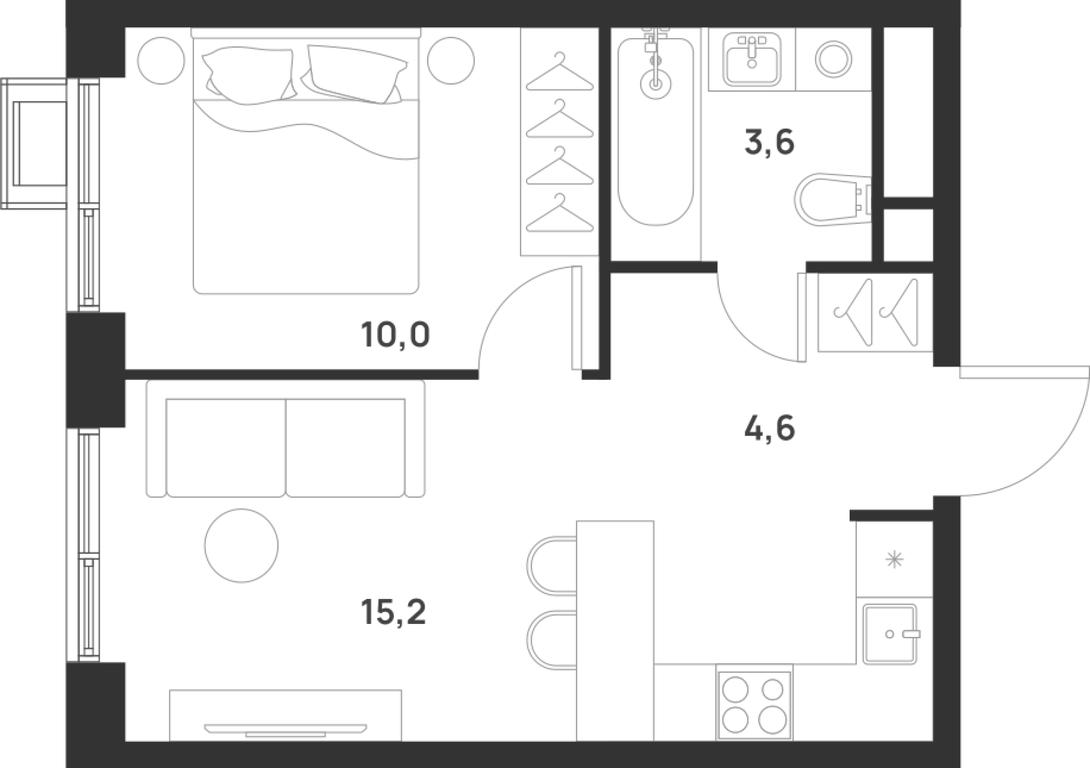 1-BD Apartment Sale, 33.4 sq. m. at Газопровод, Sosenskoye Settlement, Moscow, Russia #1