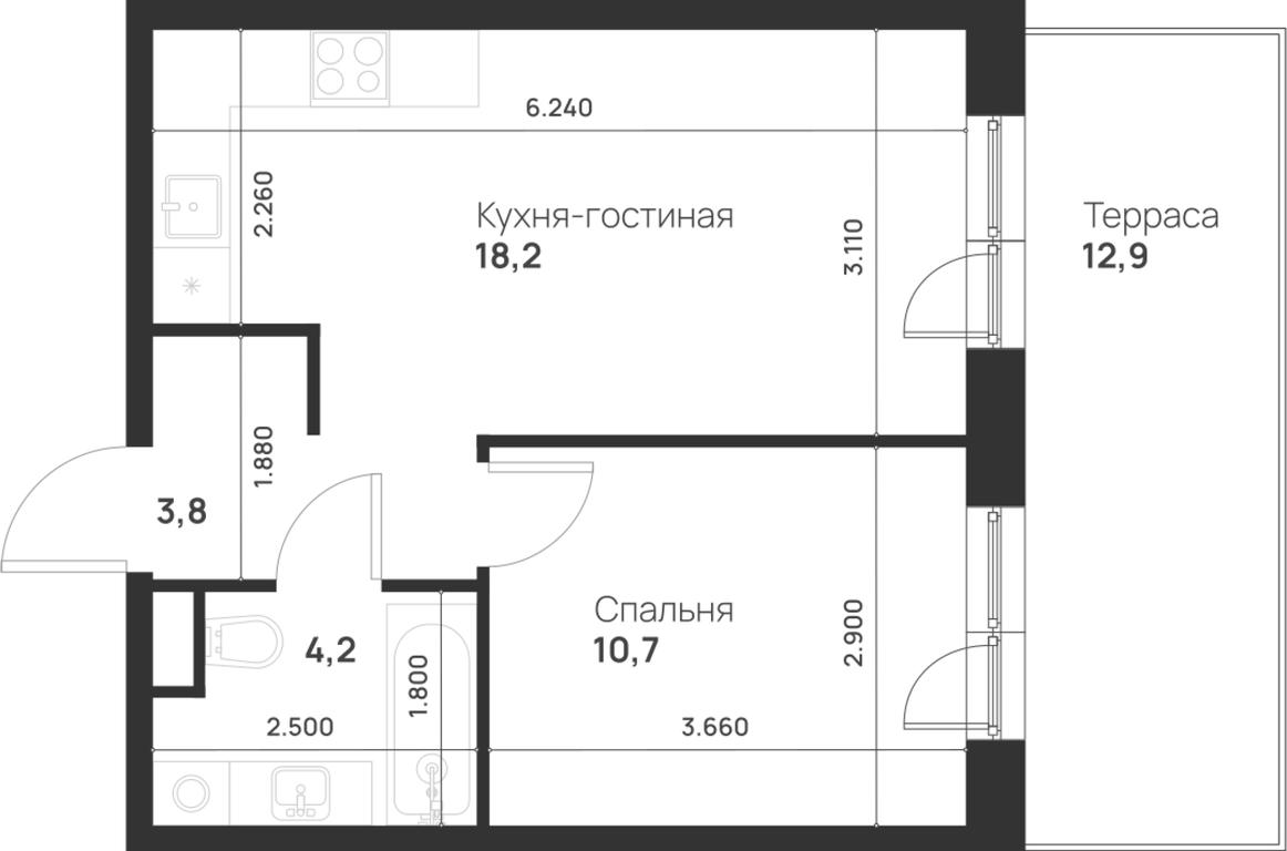 1-BD Apartment Sale, 40.8 sq. m. at Газопровод, Sosenskoye Settlement, Moscow, Russia #1