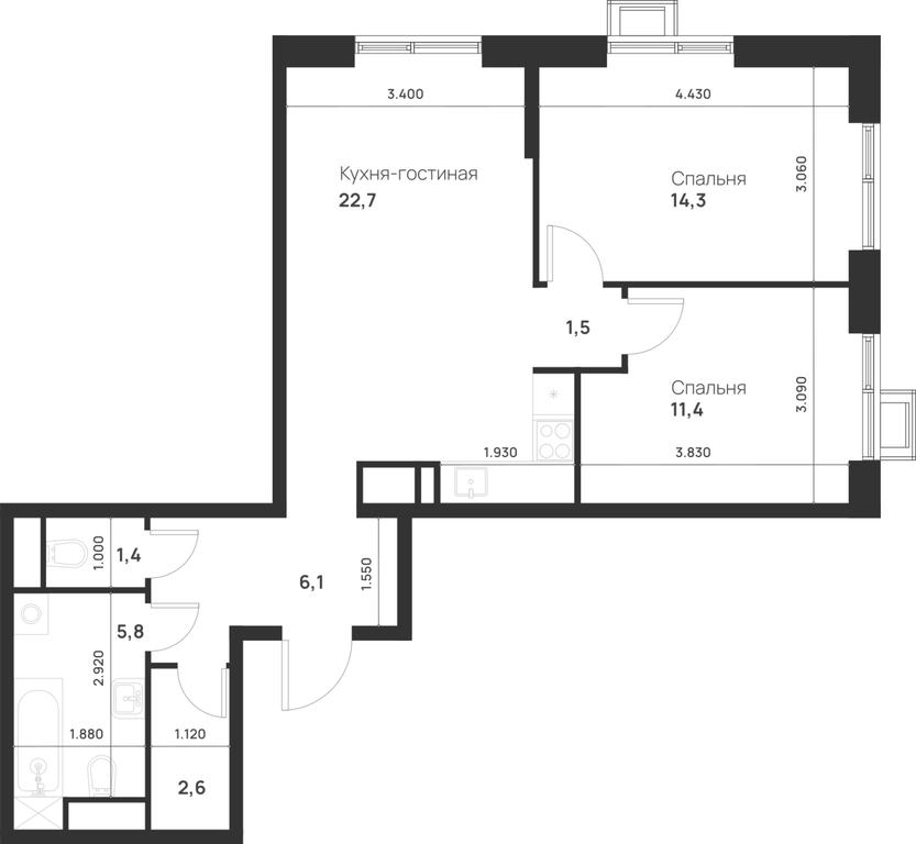 1-BD Apartment Sale, 65.8 sq. m. at Газопровод, Sosenskoye Settlement, Moscow, Russia #1