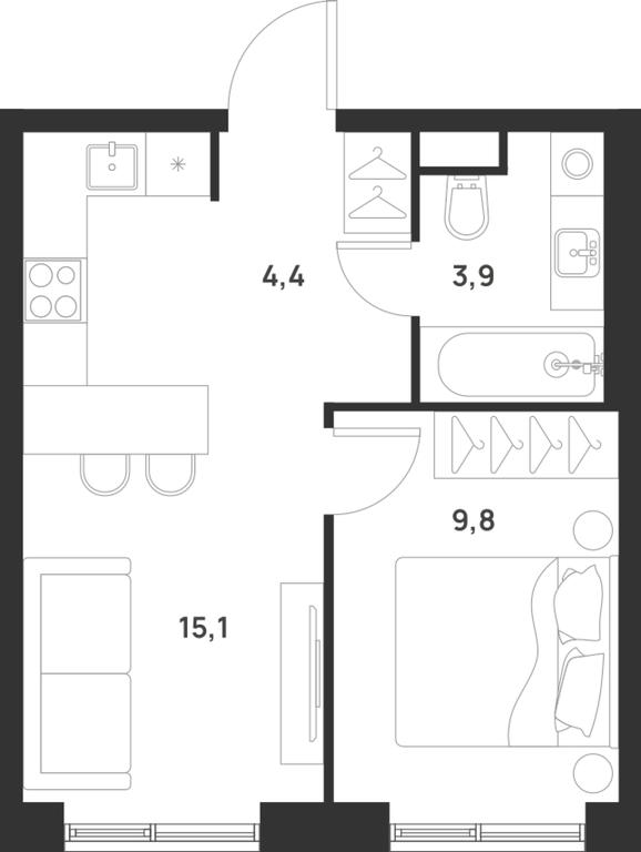 1-BD Apartment Sale, 33.2 sq. m. at Газопровод, Sosenskoye Settlement, Moscow, Russia #1 1-BD Apartment Sale, 33.2 sq. m. at Газопровод, Sosenskoye Settlement, Moscow, Russia #1