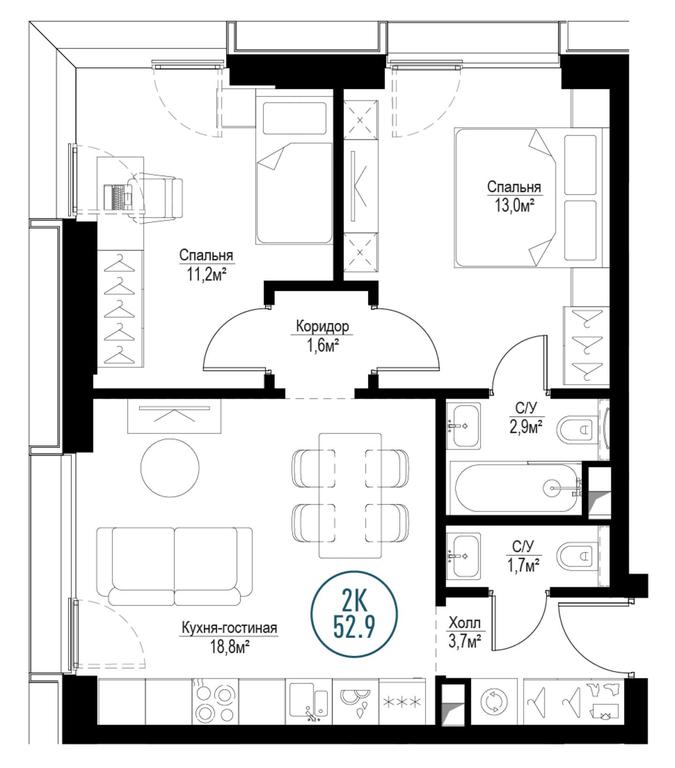 2-BD Apartment Sale, 52.2 sq. m. at Metropoliya, Volgogradsky Avenue, 32/3к1, Moscow, Russia #1 2-BD Apartment Sale, 52.2 sq. m. at Metropoliya, Volgogradsky Avenue, 32/3к1, Moscow, Russia #1