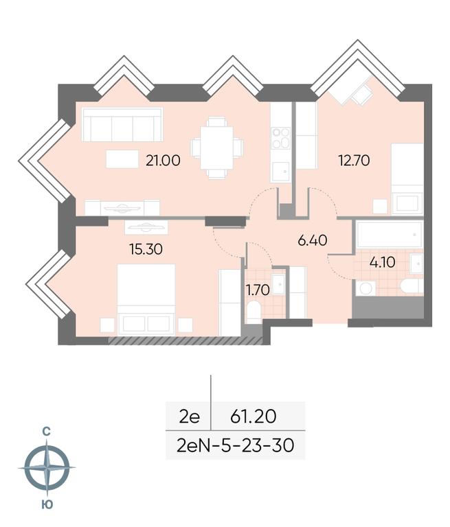 2-BD Apartment Sale, 61.2 sq. m. at Wave, Borisovskye Prudy Street, 1Б, Moscow, Russia #1