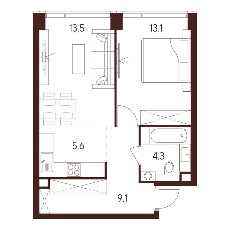 1-BD Apartment Sale, 45.6 sq. m. at INDY TOWERS (Indi Tauerz), Kuusinen Street, Moscow, Russia #1