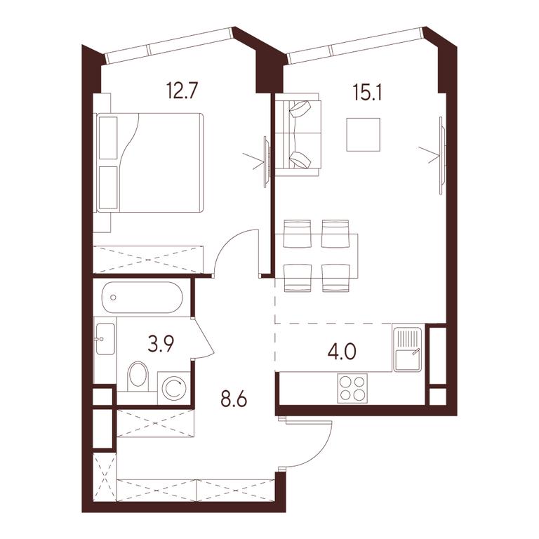 1-BD Apartment Sale, 44.3 sq. m. at INDY TOWERS (Indi Tauerz), Kuusinen Street, Moscow, Russia #1
