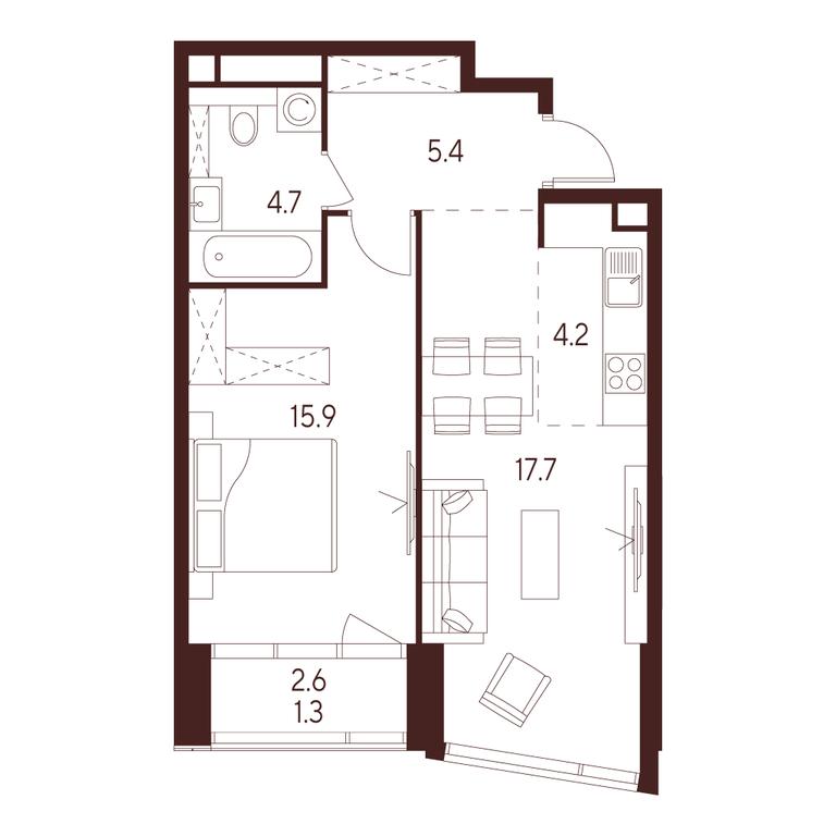 1-BD Apartment Sale, 49.2 sq. m. at INDY TOWERS (Indi Tauerz), Kuusinen Street, Moscow, Russia #1