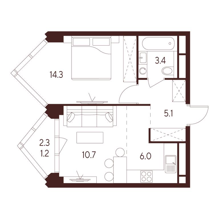 1-BD Apartment Sale, 40.7 sq. m. at INDY TOWERS (Indi Tauerz), Kuusinen Street, Moscow, Russia #1
