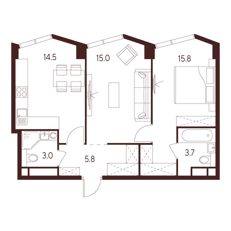 2-BD Apartment Sale, 57.8 sq. m. at INDY TOWERS (Indi Tauerz), Kuusinen Street, Moscow, Russia #1