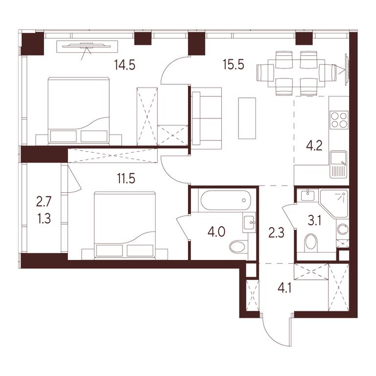 2-BD Apartment Sale, 60.5 sq. m. at INDY TOWERS (Indi Tauerz), Kuusinen Street, Moscow, Russia #1 2-BD Apartment Sale, 60.5 sq. m. at INDY TOWERS (Indi Tauerz), Kuusinen Street, Moscow, Russia #1