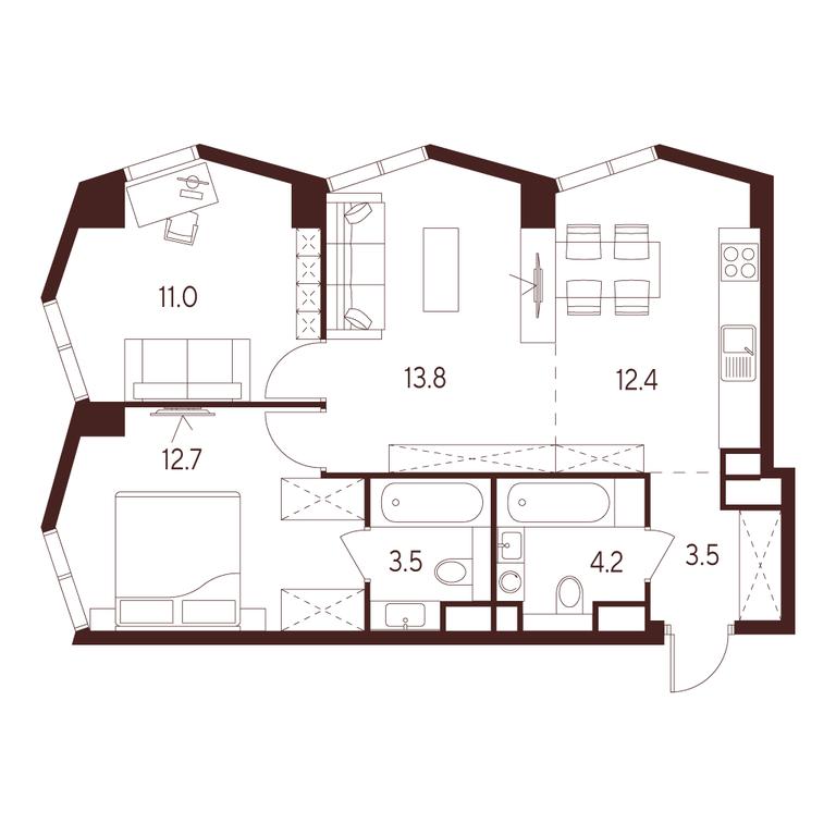 2-BD Apartment Sale, 61.1平方米 at INDY TOWERS (Indi Tauerz), Kuusinen Street, Moscow, Russia #1 2-BD Apartment Sale, 61.1平方米 at INDY TOWERS (Indi Tauerz), Kuusinen Street, Moscow, Russia #1