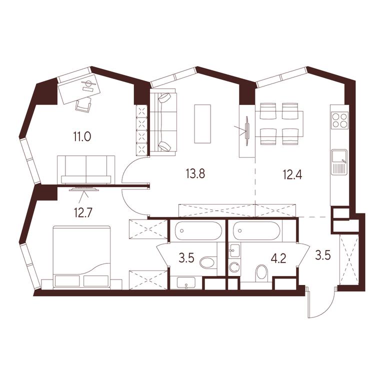 2-BD Apartment Sale, 61.1平方米 at INDY TOWERS (Indi Tauerz), Kuusinen Street, Moscow, Russia #1 2-BD Apartment Sale, 61.1平方米 at INDY TOWERS (Indi Tauerz), Kuusinen Street, Moscow, Russia #1
