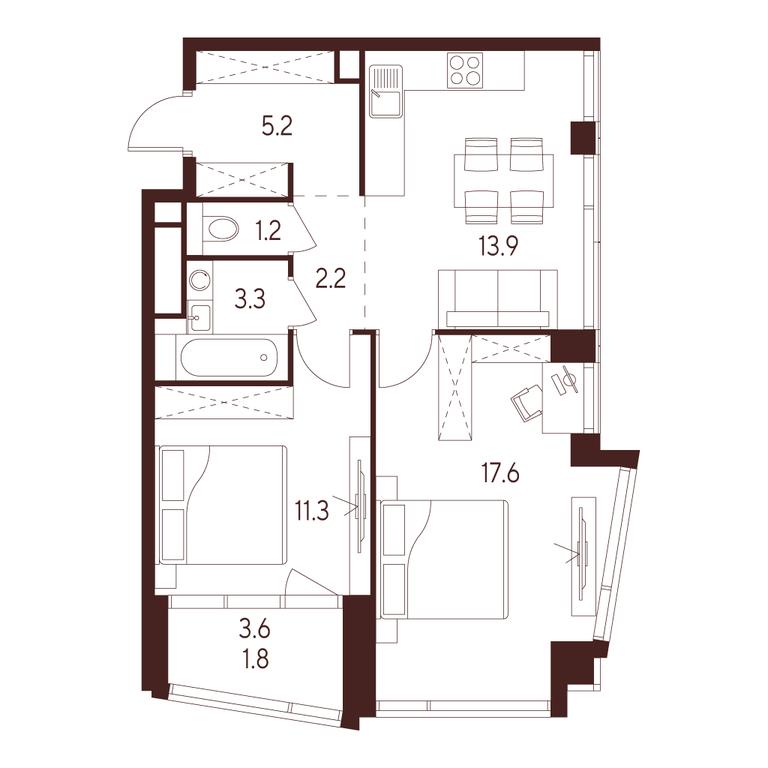 2-BD Apartment Sale, 56.5 sq. m. at INDY TOWERS (Indi Tauerz), Kuusinen Street, Moscow, Russia #1 2-BD Apartment Sale, 56.5 sq. m. at INDY TOWERS (Indi Tauerz), Kuusinen Street, Moscow, Russia #1