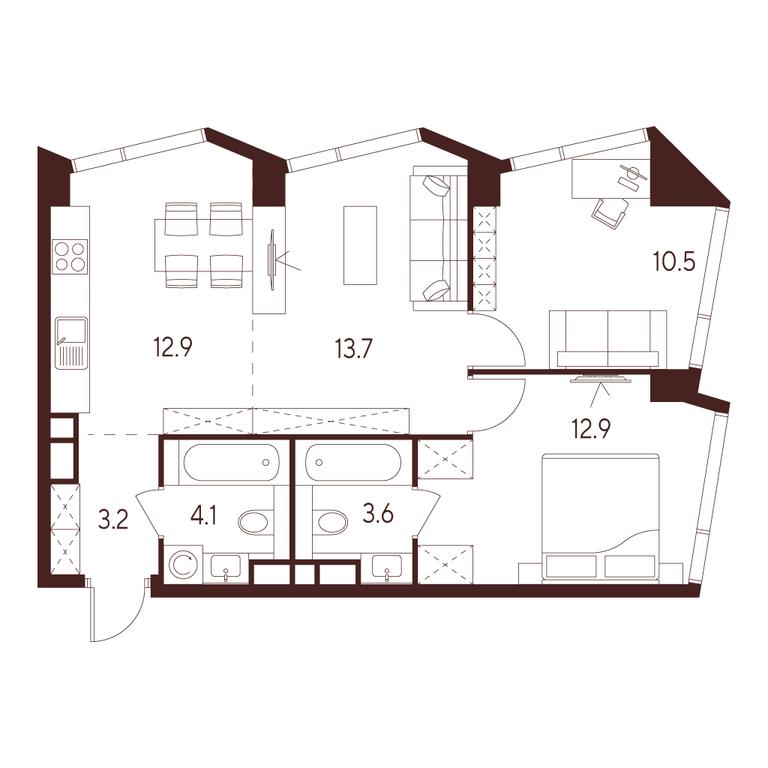 2-BD Apartment Sale, 60.9 sq. m. at INDY TOWERS (Indi Tauerz), Kuusinen Street, Moscow, Russia #1