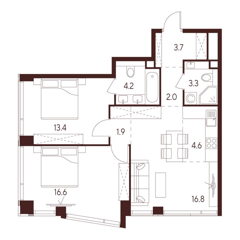 2-BD Apartment Sale, 66.5 sq. m. at INDY TOWERS (Indi Tauerz), Kuusinen Street, Moscow, Russia #1