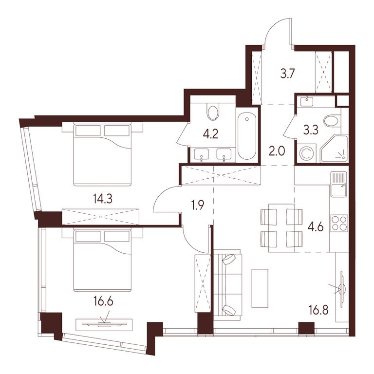 2-BD Apartment Sale, 67.4 sq. m. at INDY TOWERS (Indi Tauerz), Kuusinen Street, Moscow, Russia #1