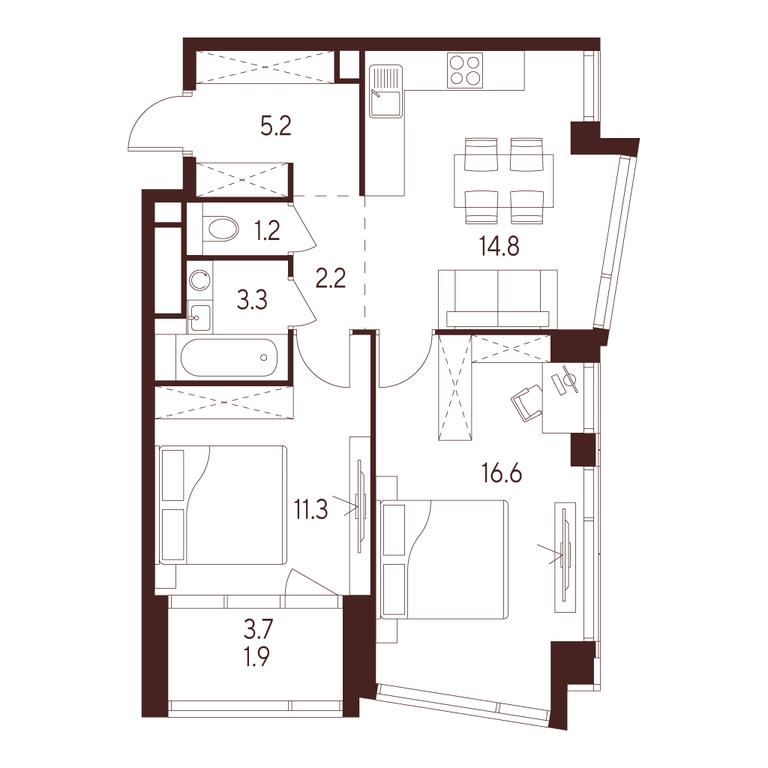 2-BD Apartment Sale, 56.5 sq. m. at INDY TOWERS (Indi Tauerz), Kuusinen Street, Moscow, Russia #1