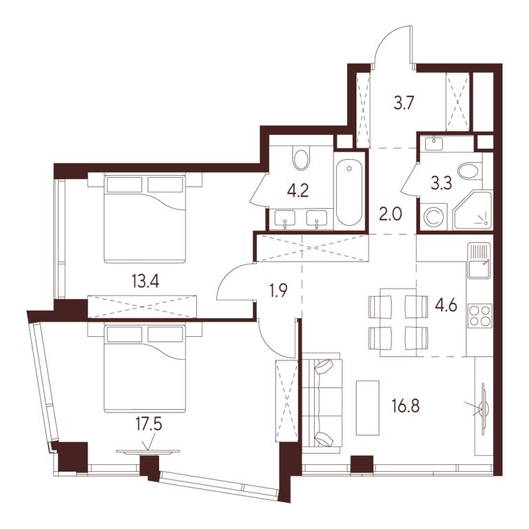 2-BD Apartment Sale, 67.4 sq. m. at INDY TOWERS (Indi Tauerz), Kuusinen Street, Moscow, Russia #1 2-BD Apartment Sale, 67.4 sq. m. at INDY TOWERS (Indi Tauerz), Kuusinen Street, Moscow, Russia #1