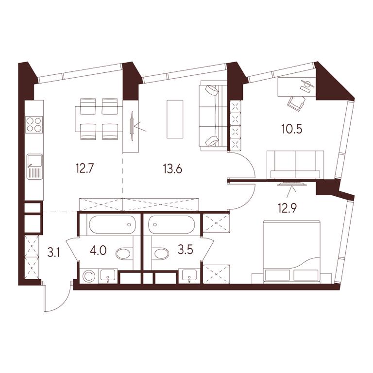 2-BD Apartment Sale, 60.3 sq. m. at INDY TOWERS (Indi Tauerz), Kuusinen Street, Moscow, Russia #1 2-BD Apartment Sale, 60.3 sq. m. at INDY TOWERS (Indi Tauerz), Kuusinen Street, Moscow, Russia #1