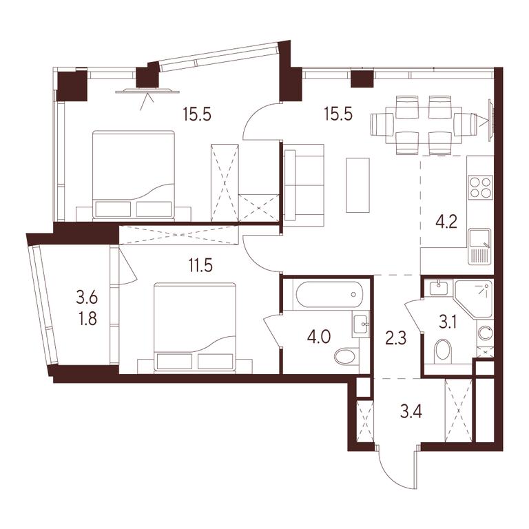 2-BD Apartment Sale, 61.3 sq. m. at INDY TOWERS (Indi Tauerz), Kuusinen Street, Moscow, Russia #1 2-BD Apartment Sale, 61.3 sq. m. at INDY TOWERS (Indi Tauerz), Kuusinen Street, Moscow, Russia #1