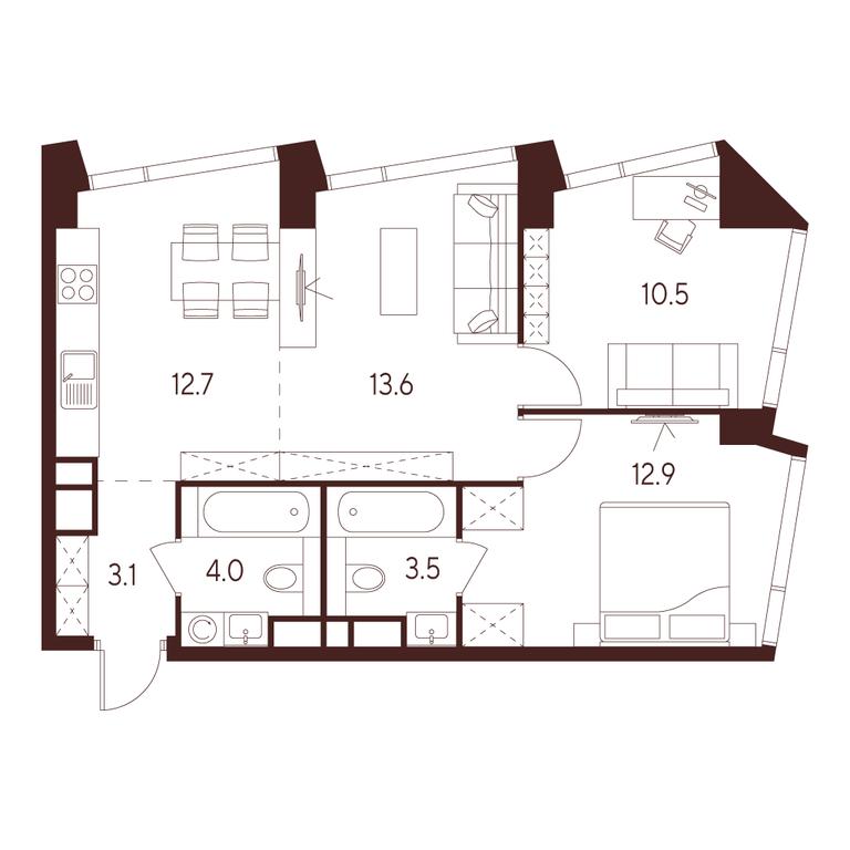 2-BD Apartment Sale, 60.3 sq. m. at INDY TOWERS (Indi Tauerz), Kuusinen Street, Moscow, Russia #1 2-BD Apartment Sale, 60.3 sq. m. at INDY TOWERS (Indi Tauerz), Kuusinen Street, Moscow, Russia #1