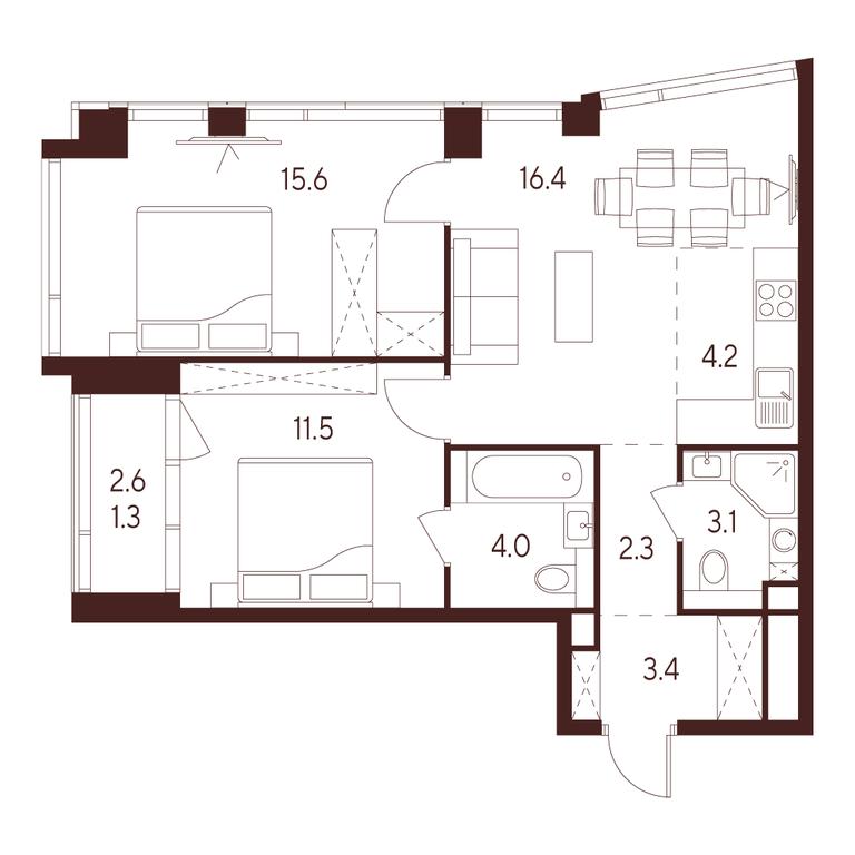 2-BD Apartment Sale, 61.8平方米 at INDY TOWERS (Indi Tauerz), Kuusinen Street, Moscow, Russia #1 2-BD Apartment Sale, 61.8平方米 at INDY TOWERS (Indi Tauerz), Kuusinen Street, Moscow, Russia #1