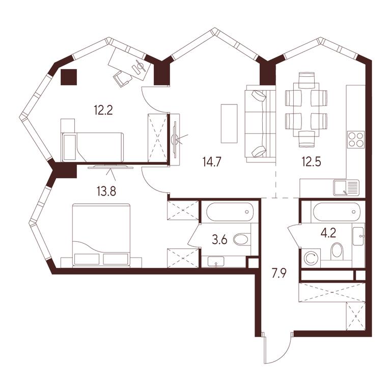 2-BD Apartment Sale, 68.9 sq. m. at INDY TOWERS (Indi Tauerz), Kuusinen Street, Moscow, Russia #1