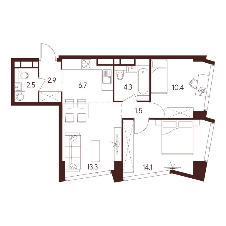2-BD Apartment Sale, 55.7平方米 at INDY TOWERS (Indi Tauerz), Kuusinen Street, Moscow, Russia #1