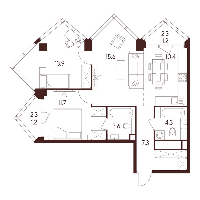 2-BD Apartment Sale, 69.2 sq. m. at INDY TOWERS (Indi Tauerz), Kuusinen Street, Moscow, Russia #1 2-BD Apartment Sale, 69.2 sq. m. at INDY TOWERS (Indi Tauerz), Kuusinen Street, Moscow, Russia #1