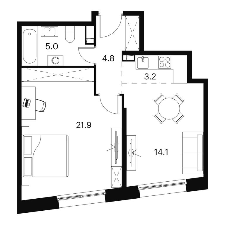 1-BD Apartment Sale, 49 sq. m. at Akvilon Signal (Akvilon Signal), Signalny Drive, 12, Moscow, Russia #1