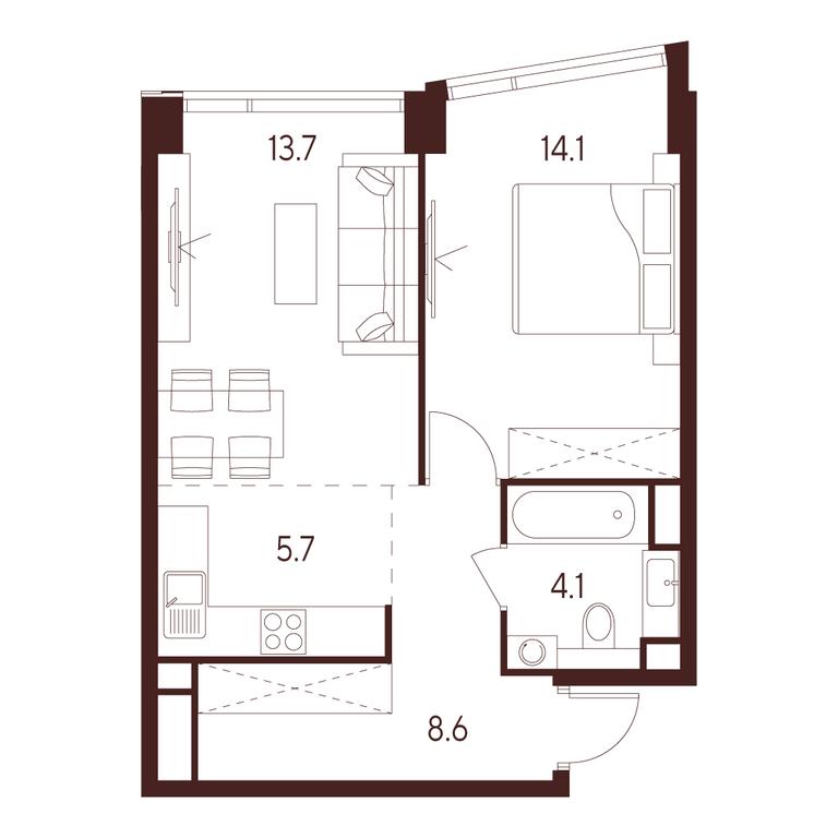 1-BD Apartment Sale, 46.2 sq. m. at INDY TOWERS (Indi Tauerz), Kuusinen Street, Moscow, Russia #1 1-BD Apartment Sale, 46.2 sq. m. at INDY TOWERS (Indi Tauerz), Kuusinen Street, Moscow, Russia #1