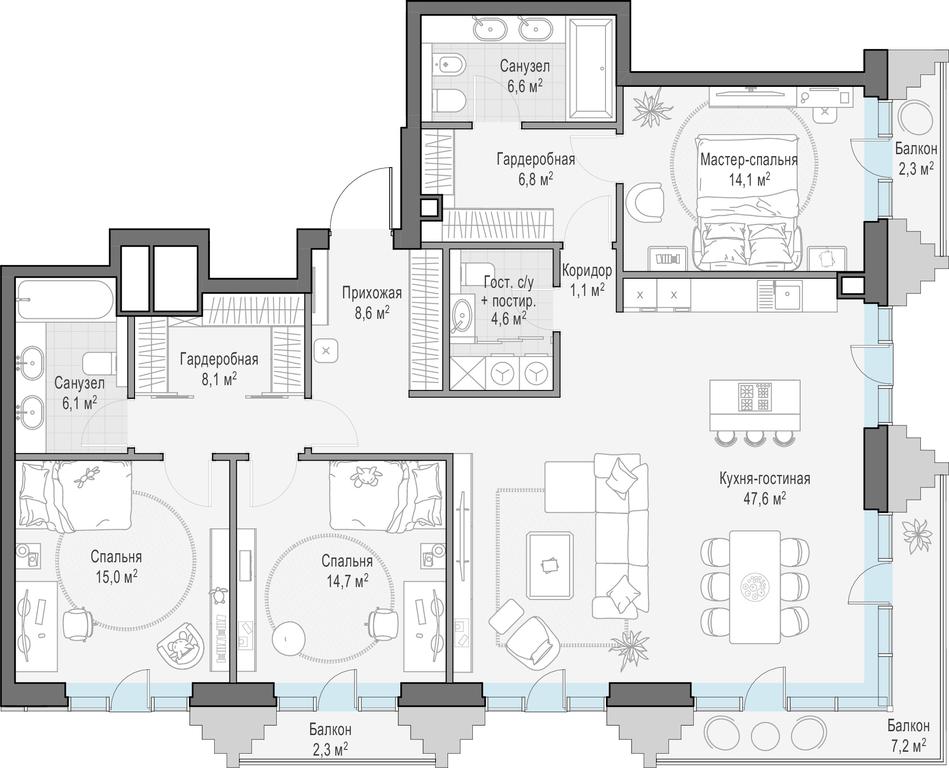 4-BD Apartment Sale, 136.7 sq. m. at Tishinskiy bulvar, Gruzinsky Val Street, 10, Moscow, Russia #1