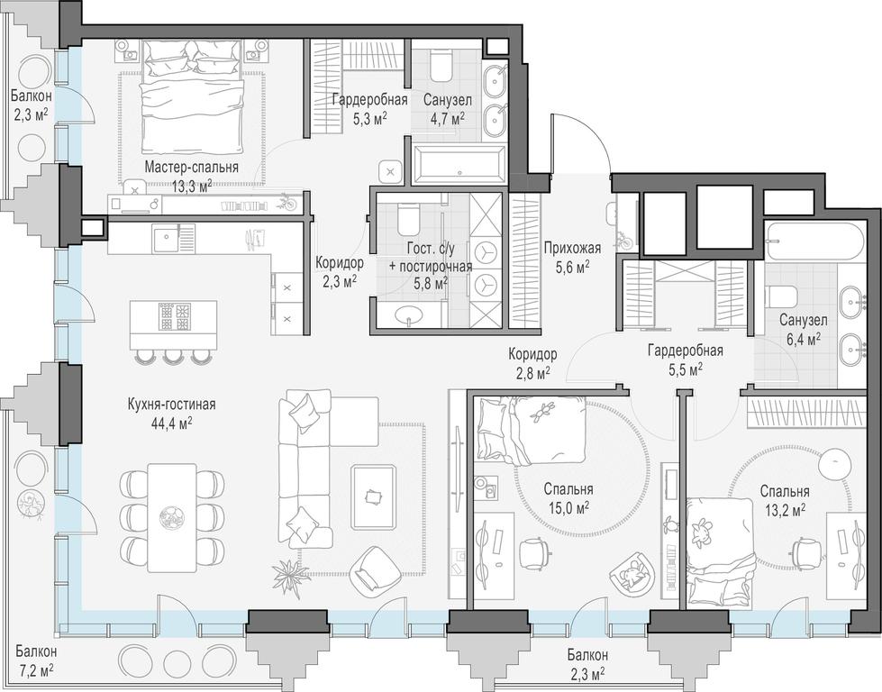 4-BD Apartment Sale, 127.5 sq. m. at Tishinskiy bulvar, Gruzinsky Val Street, 10, Moscow, Russia #1
