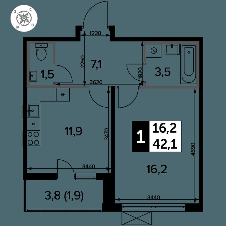 1-BD Apartment Sale, 42.1 sq. m. at Pervyi Leningradskiy, Pervy Leningradskiy Residential Complex, Moscow, Russia #2