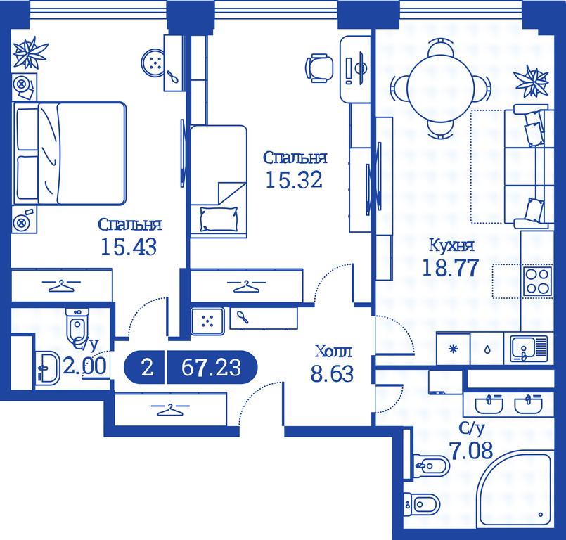1-BD Apartment Sale, 67 sq. m. at iLove, улица Бочкова, 11А, Москва, Россия #1