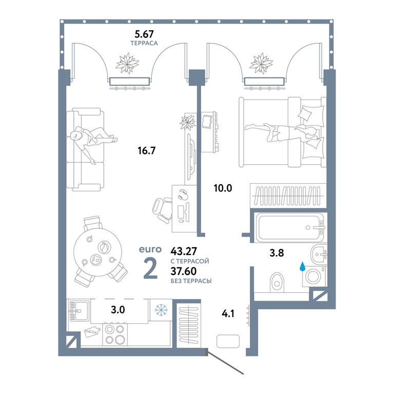 1-BD Apartment Sale, 43.27 sq. m. at Strana.Ozernaya, Ozyornaya Street, 42с7, Moscow, Russia #1