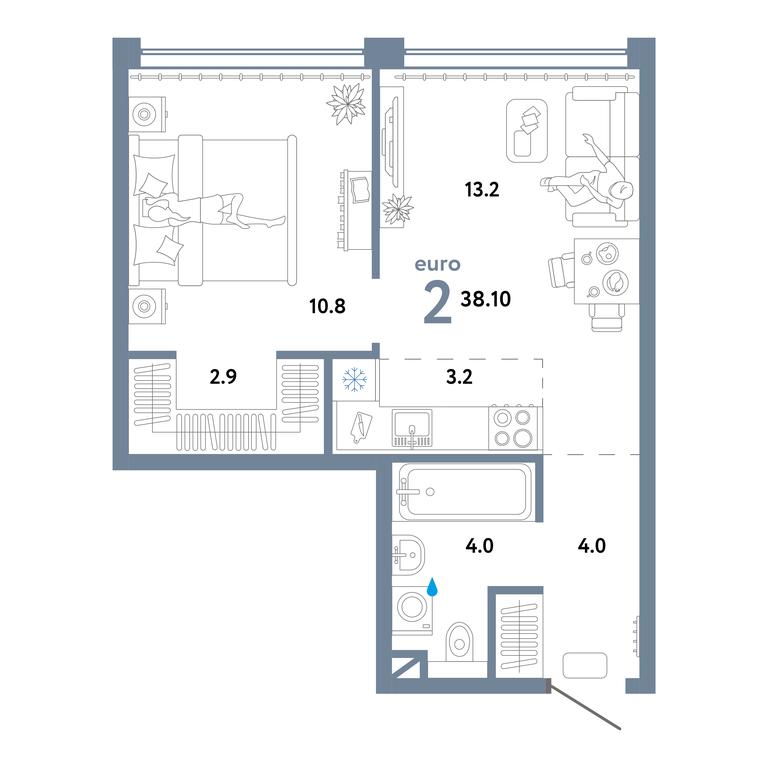 1-BD Apartment Sale, 38.1平方米 at Strana.Ozernaya, Ozyornaya Street, 42с7, Moscow, Russia #2