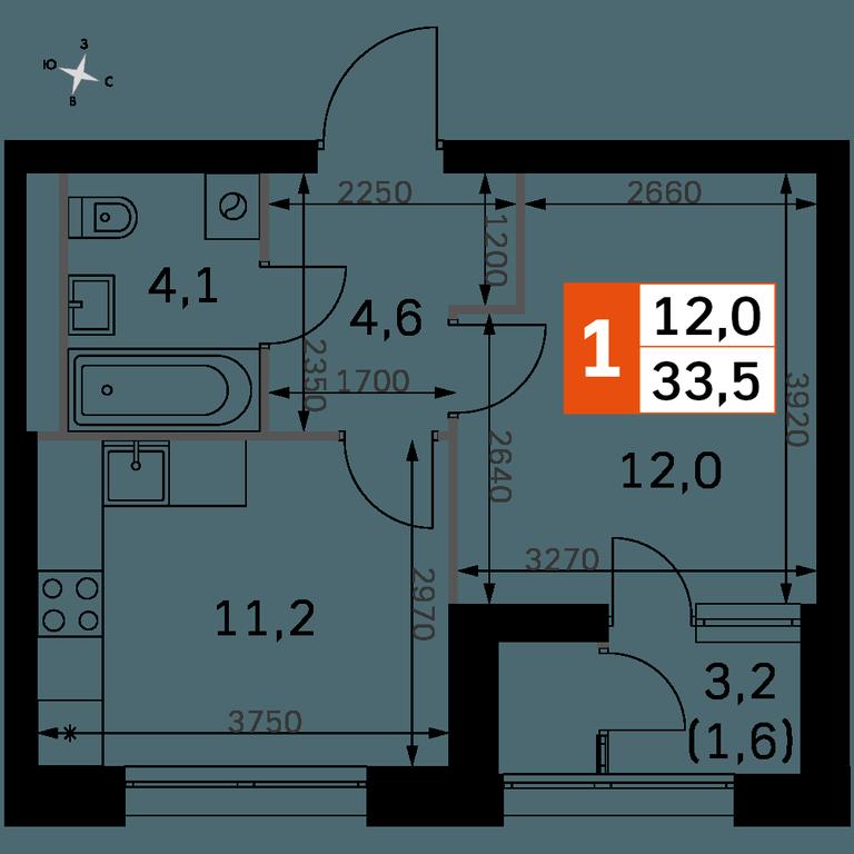 1-BD Apartment Sale, 33.9平方米 at Sky Garden, Stroitelny Drive, 9с6, Moscow, Russia #1