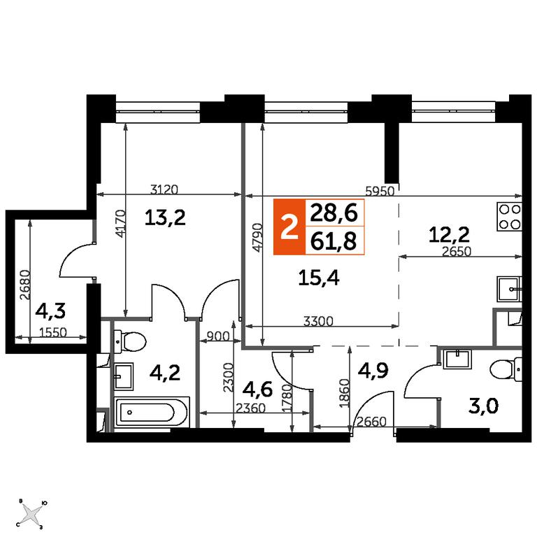 2-BD Apartment Sale, 61.8平方米 at Sydney City, Shenogina Street, 2, Moscow, Russia #1