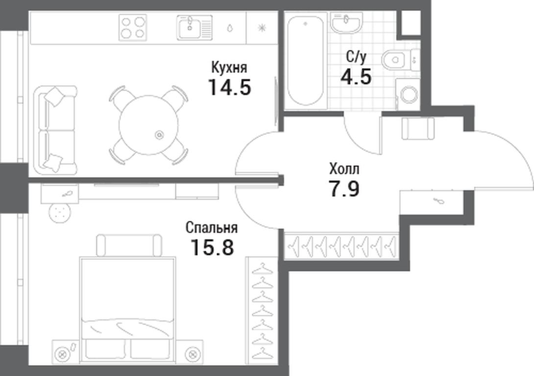 1-BD Apartment Sale, 42.7平方米 at Nagatino i-Land, Andropova Avenue, 18с4, Moscow, Russia #1