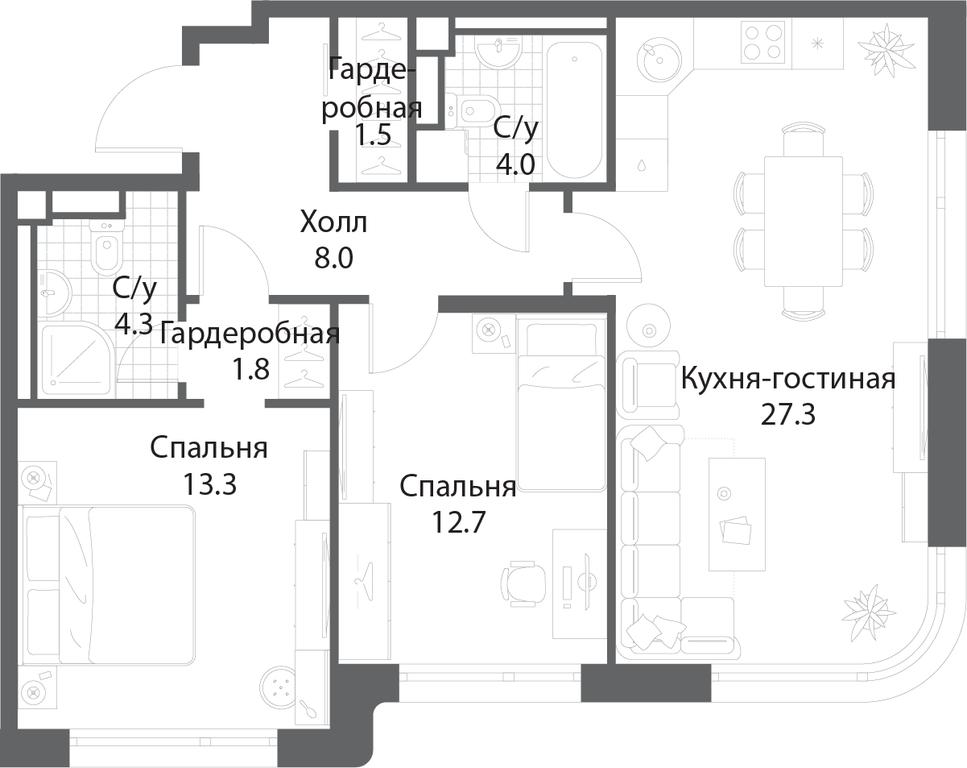2-BD Apartment Sale, 72.6 sq. m. at Nagatino i-Land, Andropova Avenue, 18с4, Moscow, Russia #1