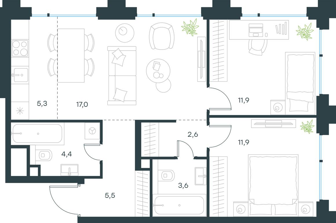 Продажа 2-комн. квартиры, 62,1 м² в ЖК «Левел Бауманская (Level Бауманская)», Большая Почтовая улица, 18, Москва, Россия #1 Продажа 2-комн. квартиры, 62,1 м² в ЖК «Левел Бауманская (Level Бауманская)», Большая Почтовая улица, 18, Москва, Россия #1
