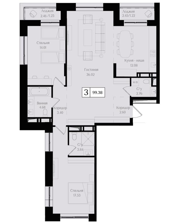 2-BD Apartment Sale, 99.5 sq. m. at Preobrazhenskaya ploschad, 1st Bukhvostova Street, Moscow, Russia #1
