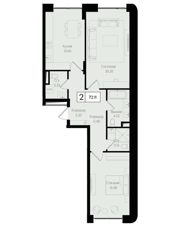 2-BD Apartment Sale, 72.1 sq. m. at Preobrazhenskaya ploschad, 1st Bukhvostova Street, Moscow, Russia #1