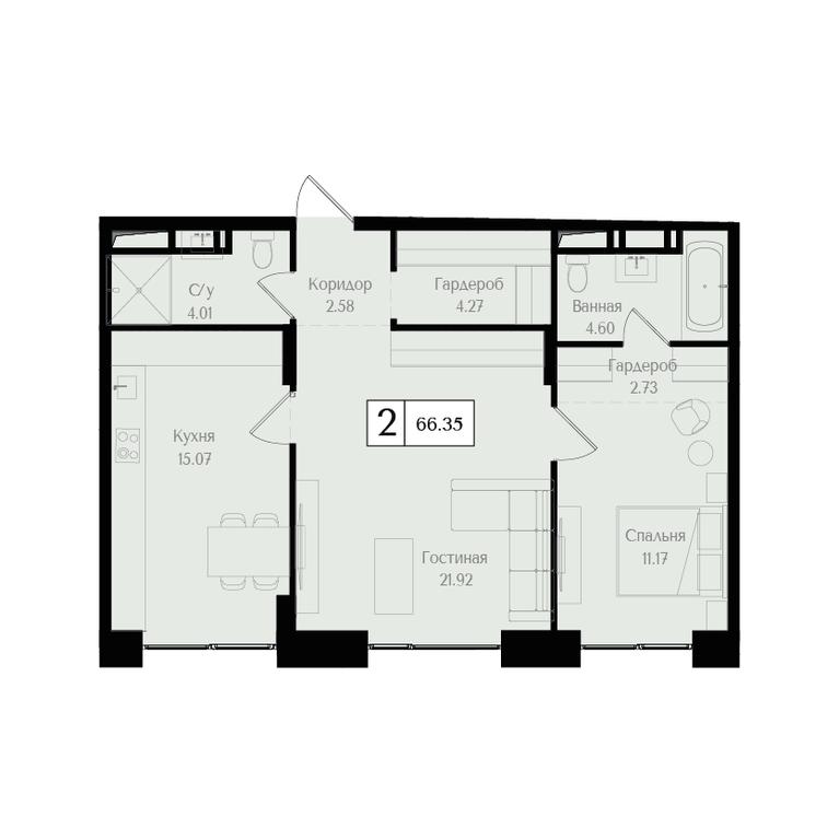 2-BD Apartment Sale, 66.4 sq. m. at Preobrazhenskaya ploschad, 1st Bukhvostova Street, Moscow, Russia #1
