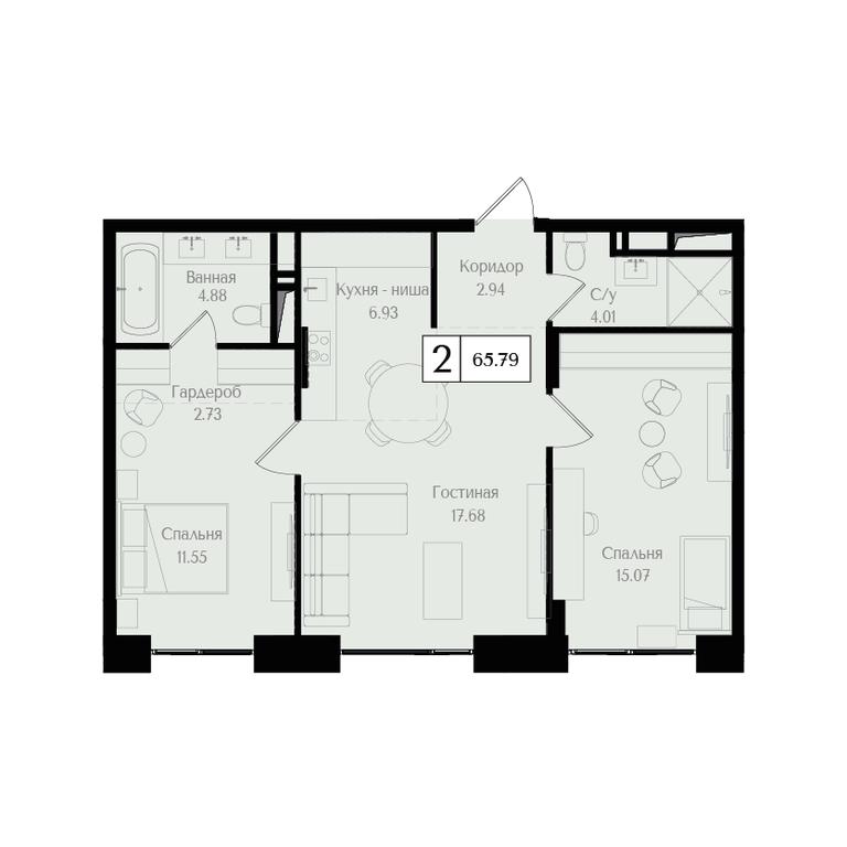 2-BD Apartment Sale, 65.8 sq. m. at Preobrazhenskaya ploschad, 1st Bukhvostova Street, Moscow, Russia #1